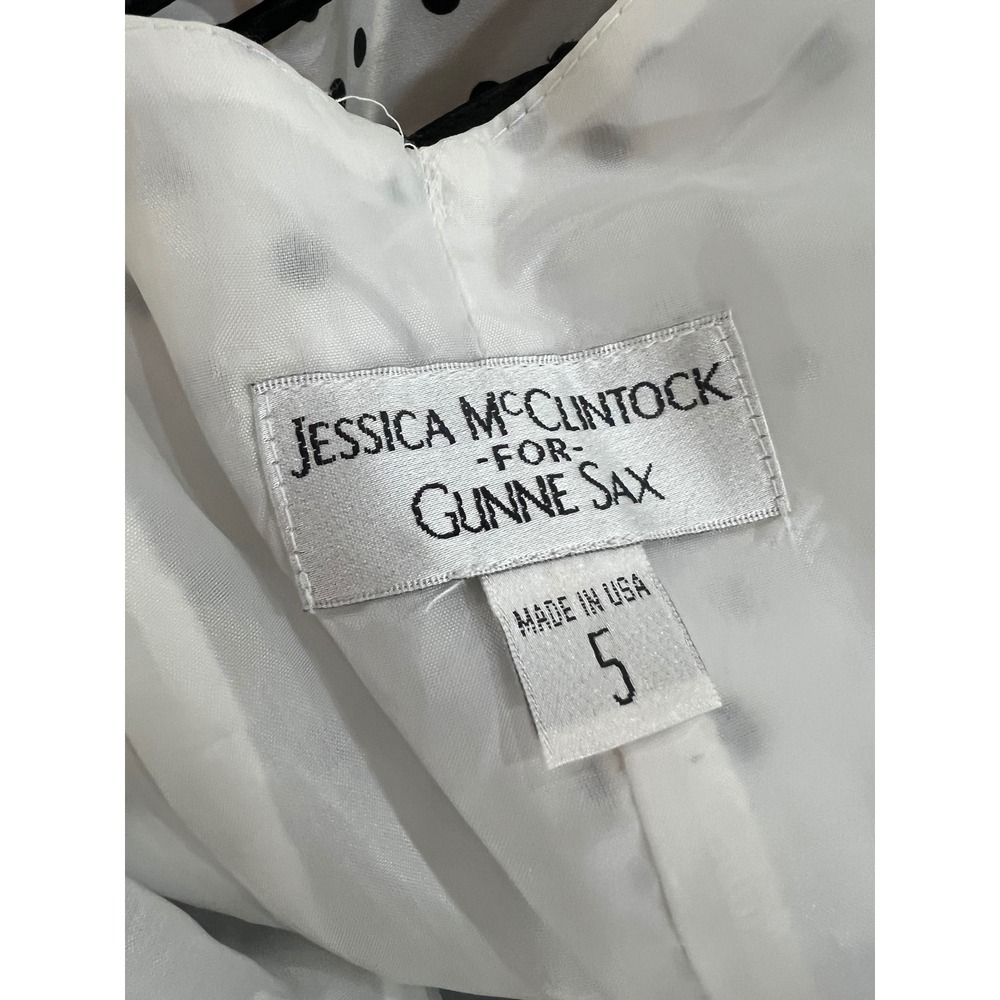 Jessica McClintock Gunne Sax Polka Dot Strapless Corset Dress Black White Size 5 - Picture 7 of 8